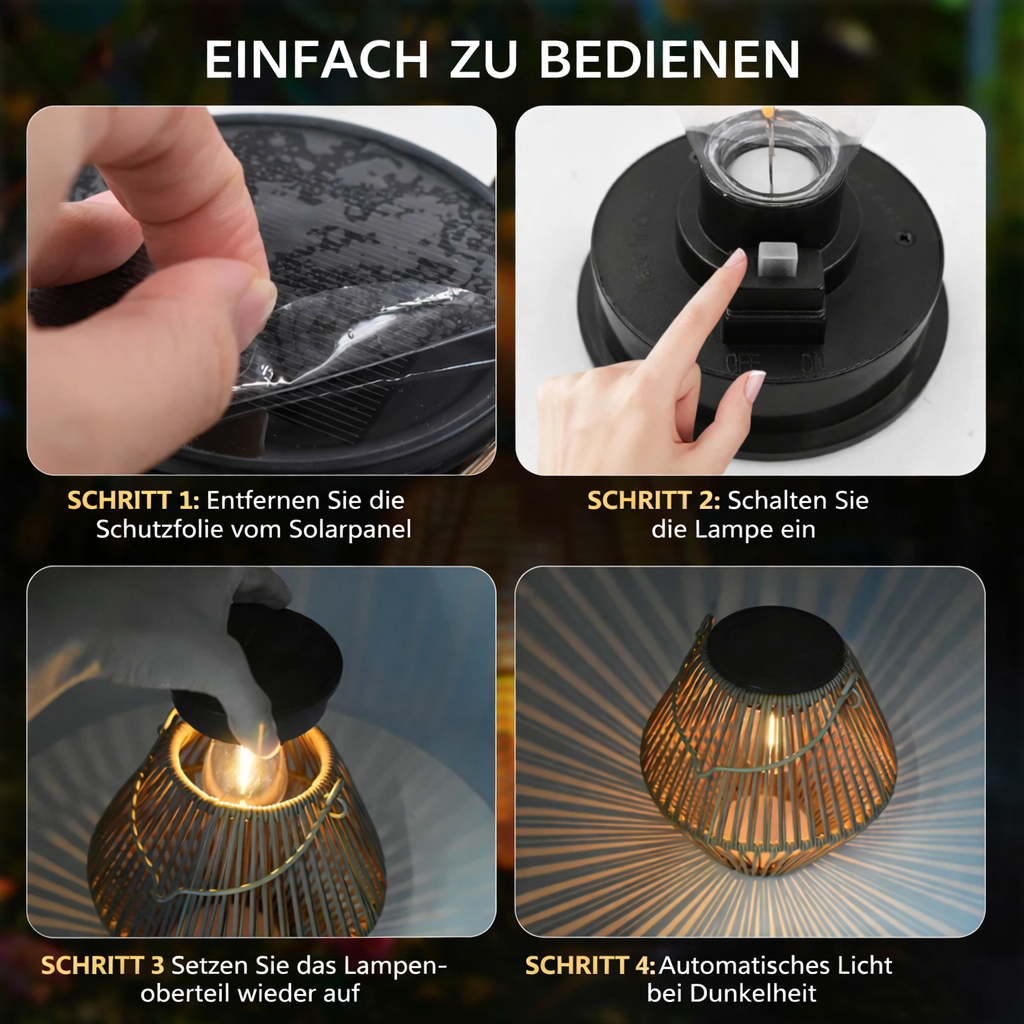 Solar Rattan Laterne – Wasserdichte LED Solarleuchte für Garten, Balkon & Terrasse im Boho-Design