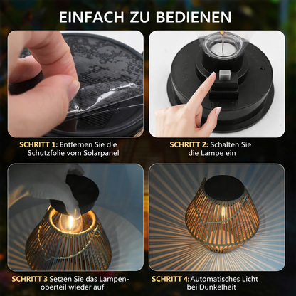 Solar Rattan Laterne – Wasserdichte LED Solarleuchte für Garten, Balkon & Terrasse im Boho-Design