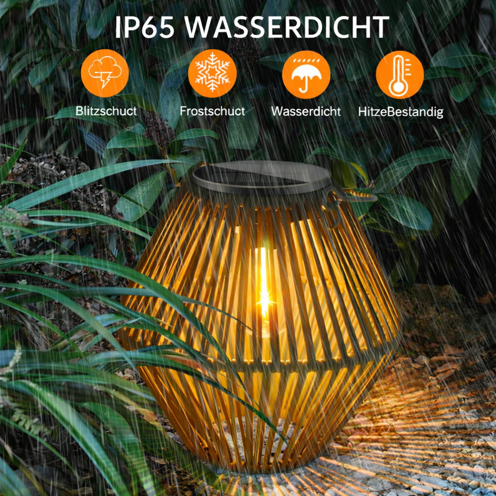 Solar Rattan Laterne – Wasserdichte LED Solarleuchte für Garten, Balkon & Terrasse im Boho-Design