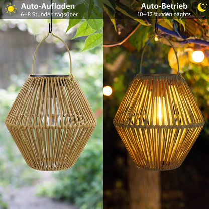 Solar Rattan Laterne – Wasserdichte LED Solarleuchte für Garten, Balkon & Terrasse im Boho-Design