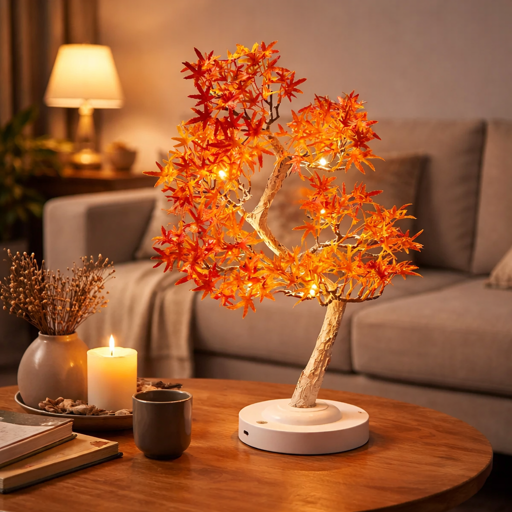 LED Ahornbaum Tischlampe – Herbst Deko Baum mit warmweißem Licht, flexible Zweige, Innen & Außen