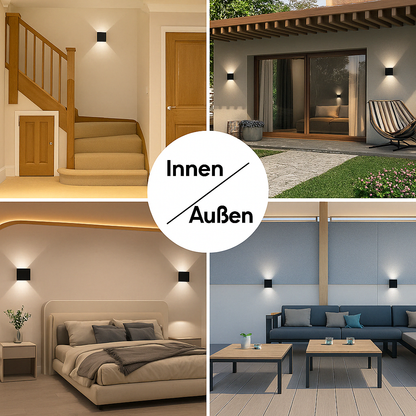 LED Wandleuchte Außen & Innen – Up & Down Wandlampe Schwarz Aluminium, 2700K Warmweiß, Moderne Außenwandleuchte