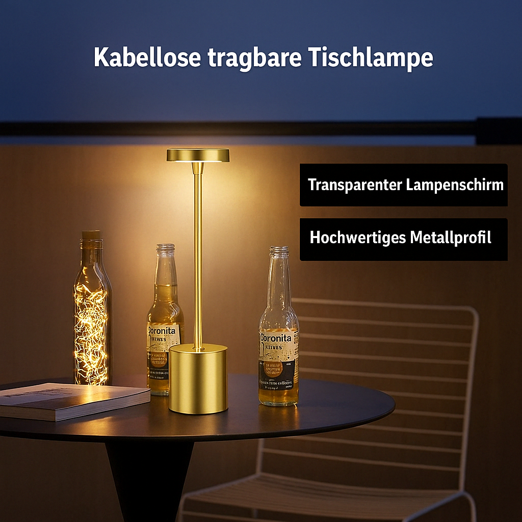 Kabellose LED Tischlampe mit Akku – Dimmbare USB-C Designlampe für Wohnzimmer, Schlafzimmer & Restaurant