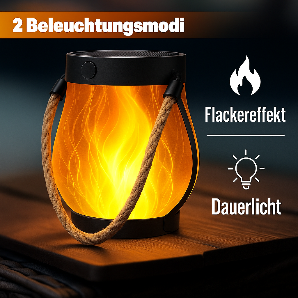 Solar LED Gartenlaterne mit Flammeneffekt – Outdoor Laterne für Terrasse & Balkon – 2 Beleuchtungsmodi (Flicker & Dauerlicht) – Wetterfest & Wiederaufladbar – Deko Lampe für Außenbereich