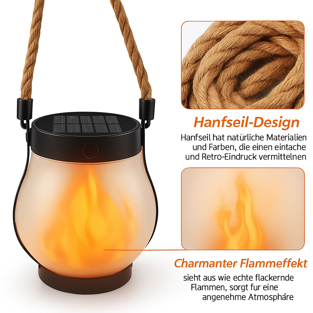 Solar LED Gartenlaterne mit Flammeneffekt – Outdoor Laterne für Terrasse & Balkon – 2 Beleuchtungsmodi (Flicker & Dauerlicht) – Wetterfest & Wiederaufladbar – Deko Lampe für Außenbereich
