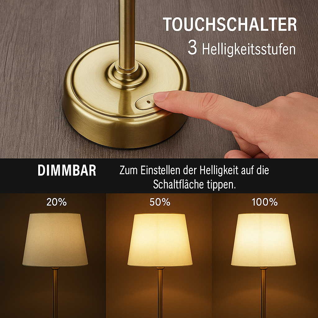 Metall Tischlampe mit Stoffschirm – LED Nachttischlampe modern, warmweiß, Tischleuchte für Schlafzimmer & Wohnzimmer, stilvolle Dekolampe