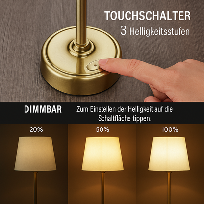 Metall Tischlampe mit Stoffschirm – LED Nachttischlampe modern, warmweiß, Tischleuchte für Schlafzimmer & Wohnzimmer, stilvolle Dekolampe