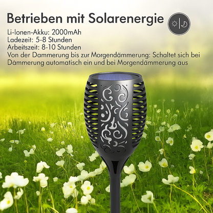 Solar Gartenfackel LED mit Flammen-Effekt | Solarleuchte Außen für Garten & Terrasse | IP65 Wasserdicht Deko Lampe