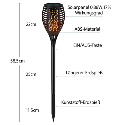 Solar Gartenfackel LED mit Flammen-Effekt | Solarleuchte Außen für Garten & Terrasse | IP65 Wasserdicht Deko Lampe
