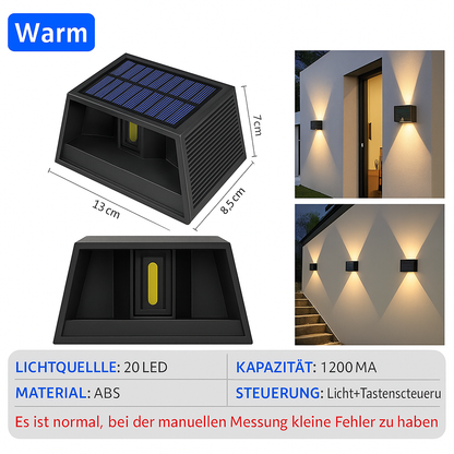 Solar Wandleuchte Außen – Kabellose LED Solar Lampe für Garten & Terrasse – Energiesparende Außenbeleuchtung mit Solarpanel