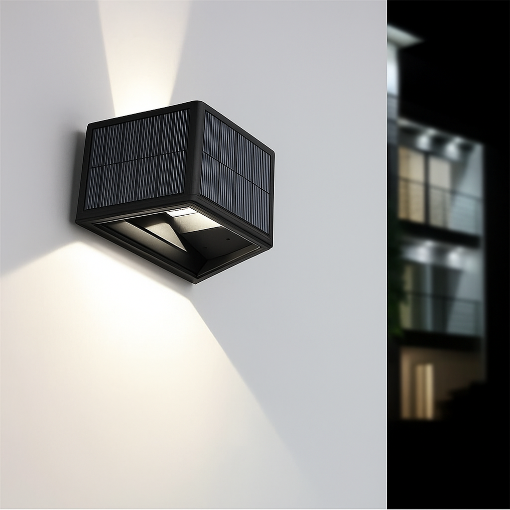 Solar Wandleuchte Außen – Kabellose LED Solar Lampe für Garten & Terrasse – Energiesparende Außenbeleuchtung mit Solarpanel
