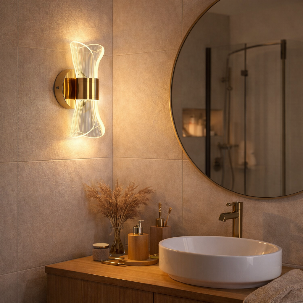 Design LED Wandleuchte Gold – Moderne Wandlampe mit Glas, Warmweißes Licht für Wohnzimmer & Schlafzimmer
