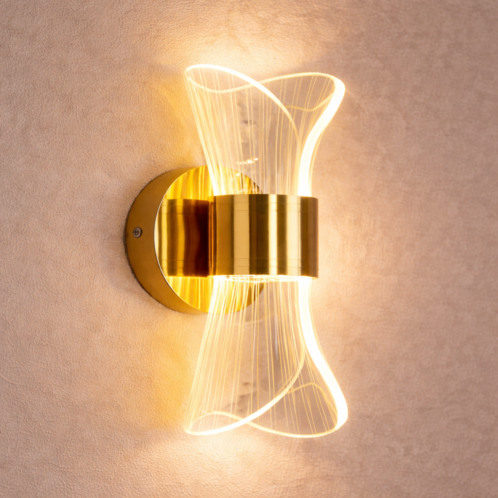 Design LED Wandleuchte Gold – Moderne Wandlampe mit Glas, Warmweißes Licht für Wohnzimmer & Schlafzimmer