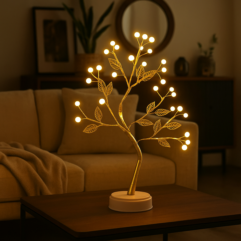 LED Baum Tischlampe – Deko Lampe für Wohnzimmer & Schlafzimmer, Warmweißes Stimmungslicht