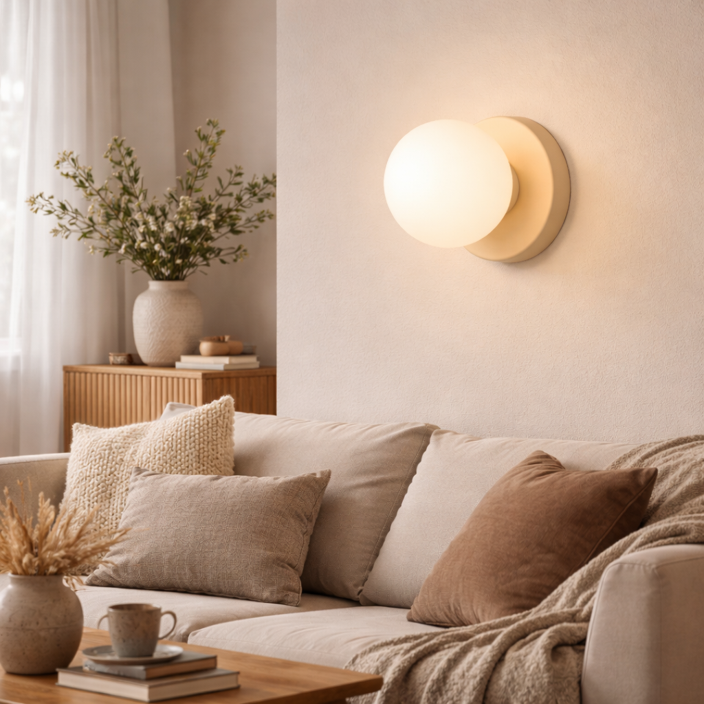 Minimalistische Skandinavische Wandlampe mit Glas-Abdeckung – Design Wandlicht für Wohnzimmer & Schlafzimmer, Warmes Licht & Einfache Montage
