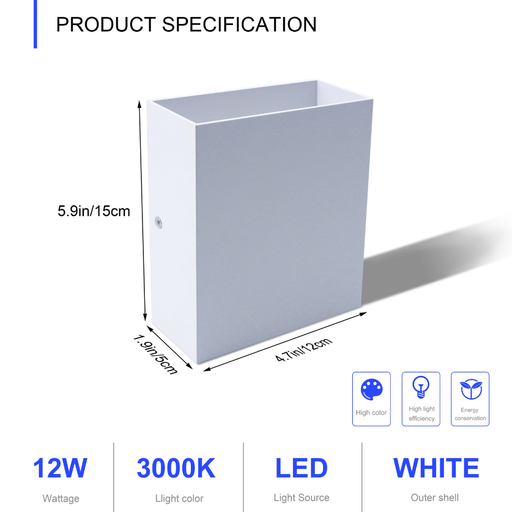LED Wandleuchte Innen 12W – Moderne Aluminium Wandlampe Up & Down – Warm-/Kaltweiß 3000K – LED Wandbeleuchtung Wohnzimmer Schlafzimmer