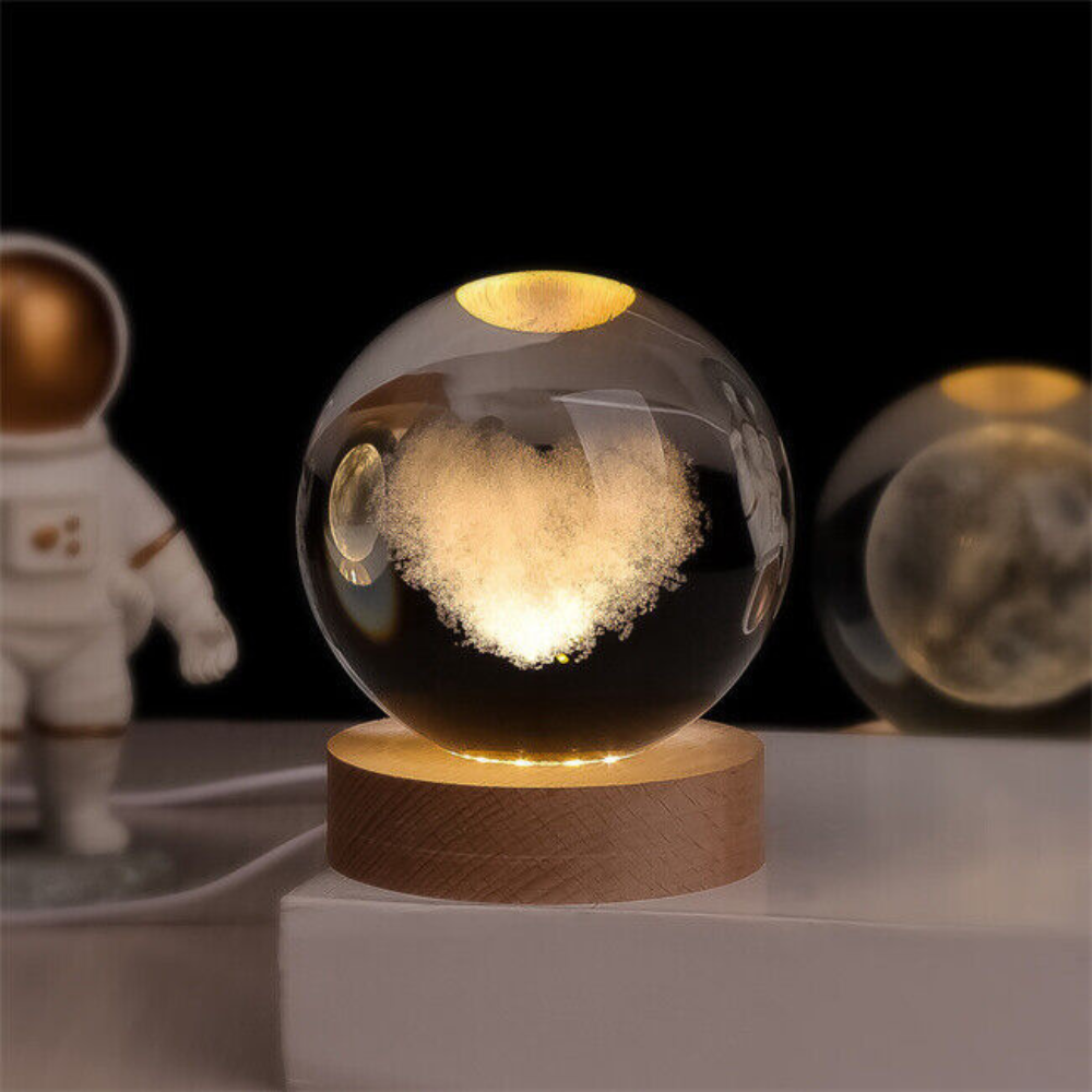3D Kristall Kugel LED Nachtlicht – Planet Lampe mit USB, Warmweiß, Geschenk & Deko Licht
