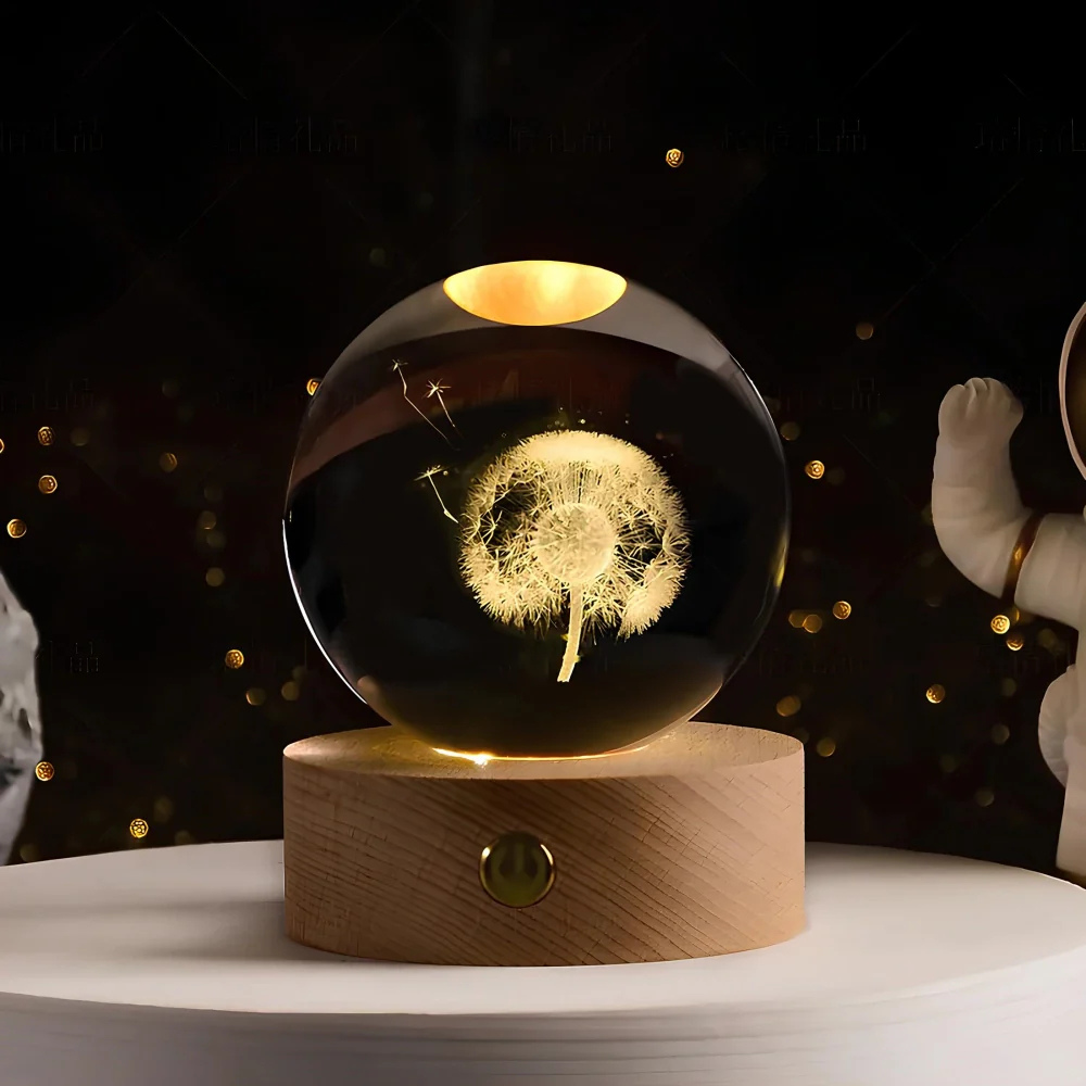 3D Kristall Kugel LED Nachtlicht – Planet Lampe mit USB, Warmweiß, Geschenk & Deko Licht