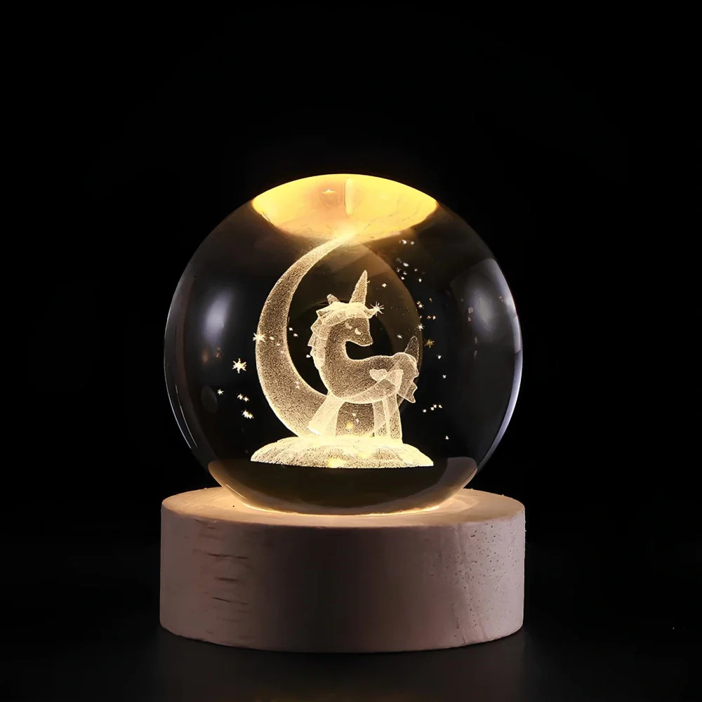 3D Kristall Kugel LED Nachtlicht – Planet Lampe mit USB, Warmweiß, Geschenk & Deko Licht