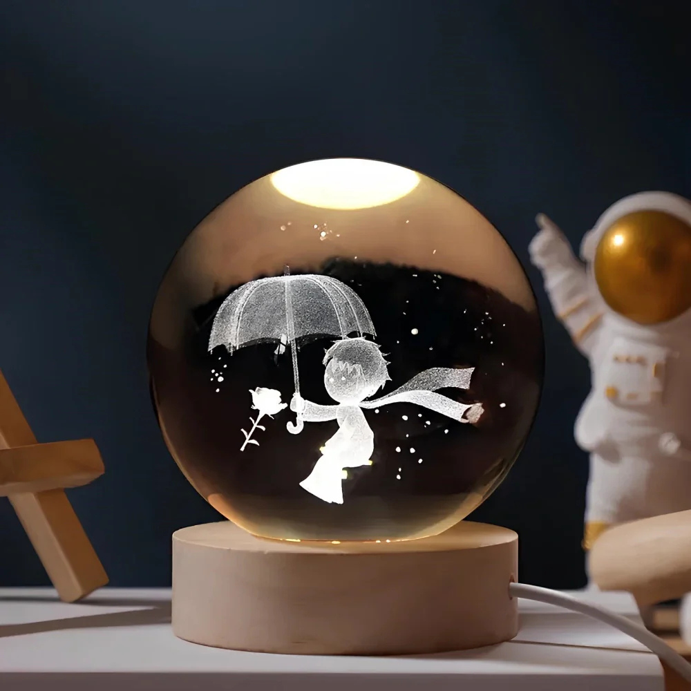 3D Kristall Kugel LED Nachtlicht – Planet Lampe mit USB, Warmweiß, Geschenk & Deko Licht