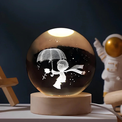 3D Kristall Kugel LED Nachtlicht – Planet Lampe mit USB, Warmweiß, Geschenk & Deko Licht