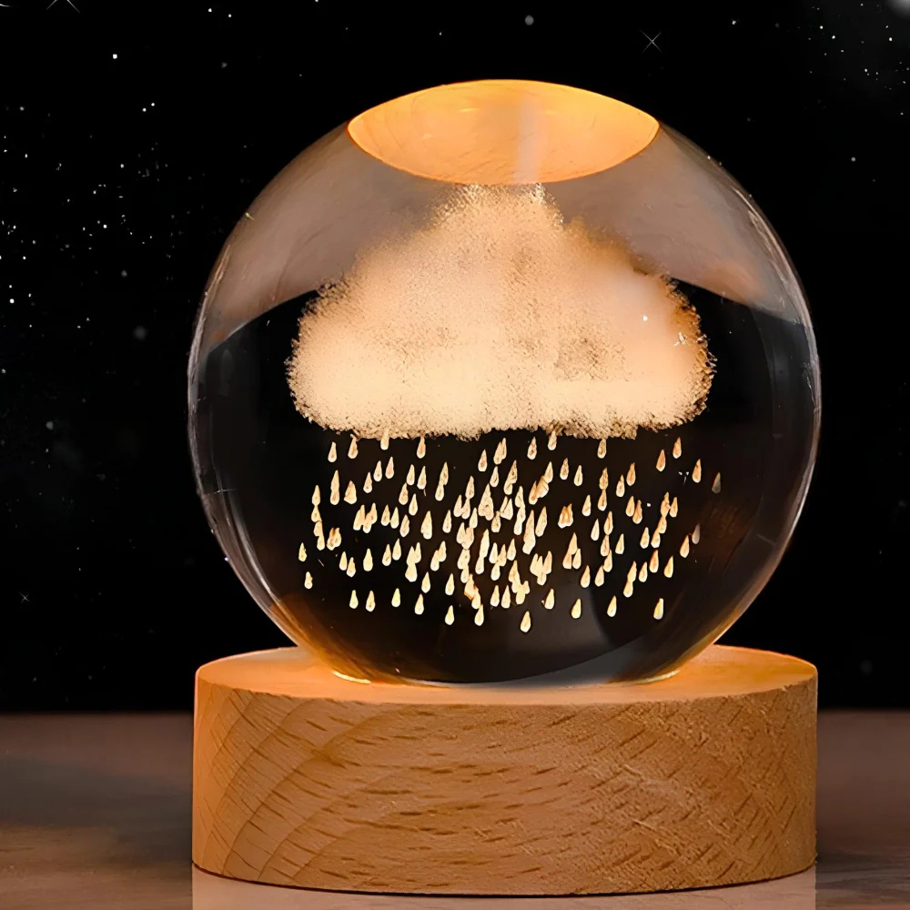 3D Kristall Kugel LED Nachtlicht – Planet Lampe mit USB, Warmweiß, Geschenk & Deko Licht