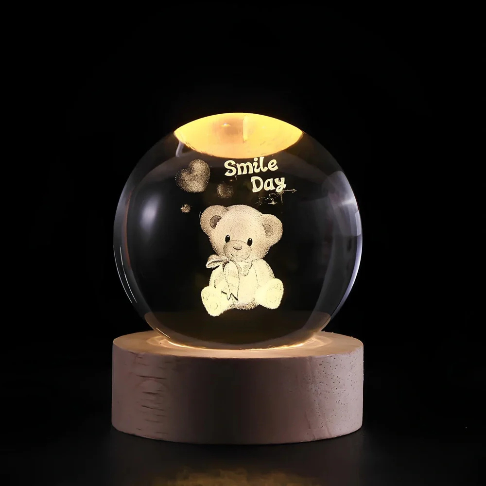 3D Kristall Kugel LED Nachtlicht – Planet Lampe mit USB, Warmweiß, Geschenk & Deko Licht