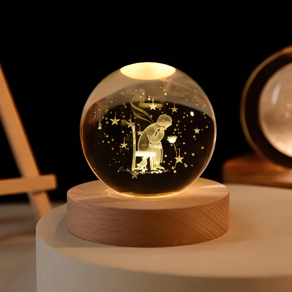 3D Kristall Kugel LED Nachtlicht – Planet Lampe mit USB, Warmweiß, Geschenk & Deko Licht