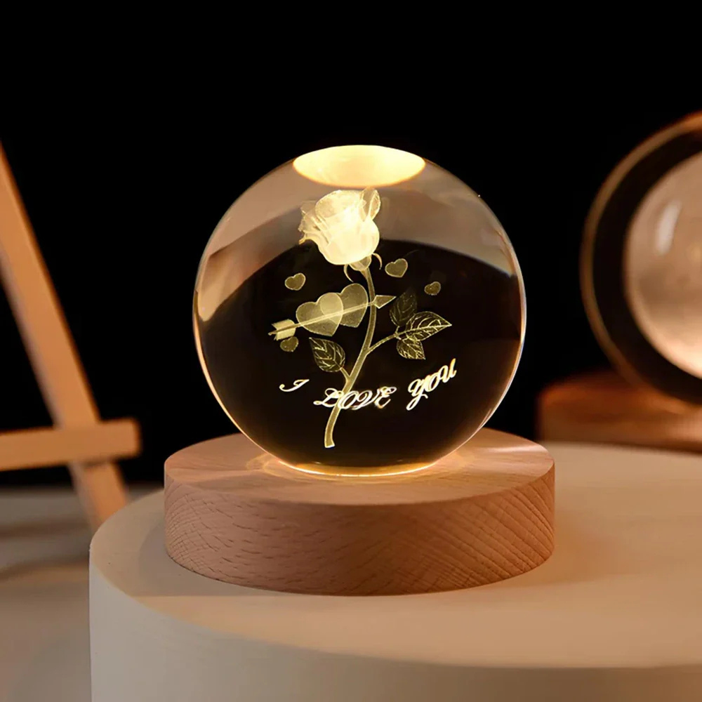 3D Kristall Kugel LED Nachtlicht – Planet Lampe mit USB, Warmweiß, Geschenk & Deko Licht