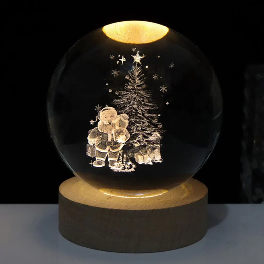 3D Kristall Kugel LED Nachtlicht – Planet Lampe mit USB, Warmweiß, Geschenk & Deko Licht