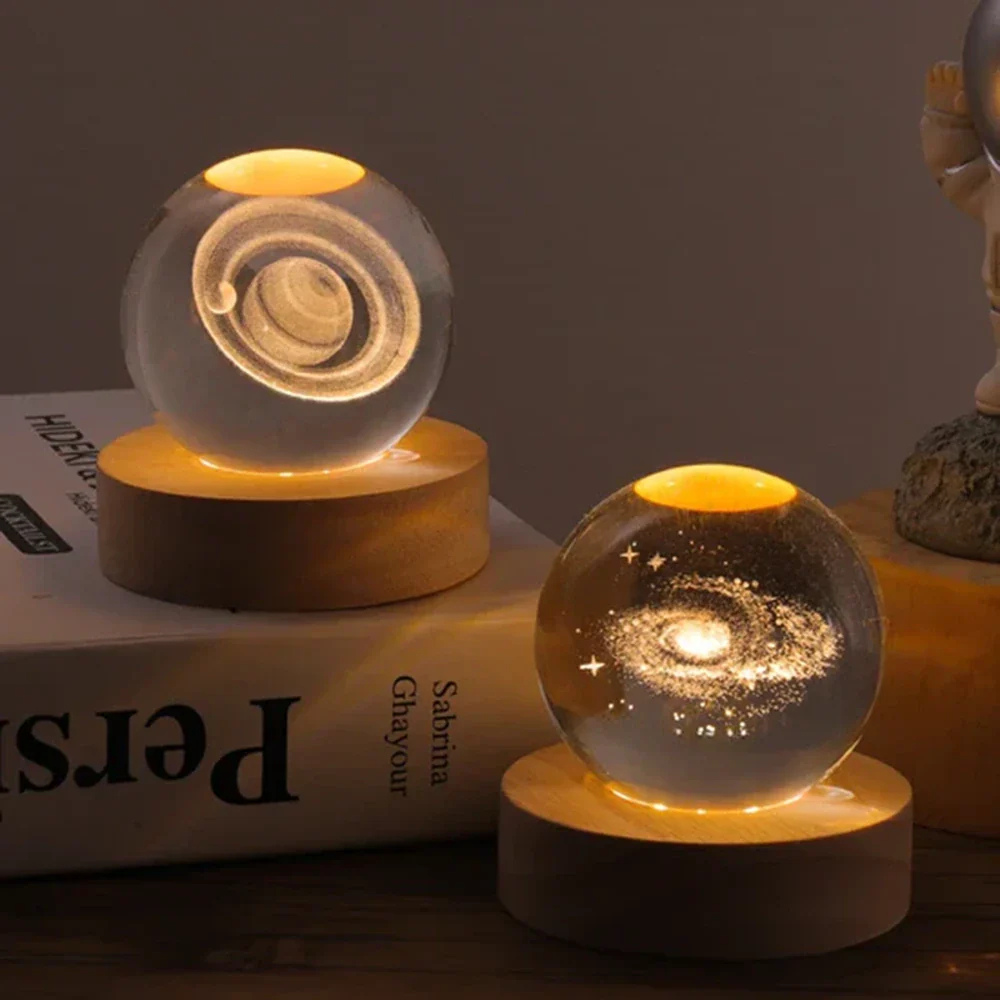 3D Kristall Kugel LED Nachtlicht – Planet Lampe mit USB, Warmweiß, Geschenk & Deko Licht