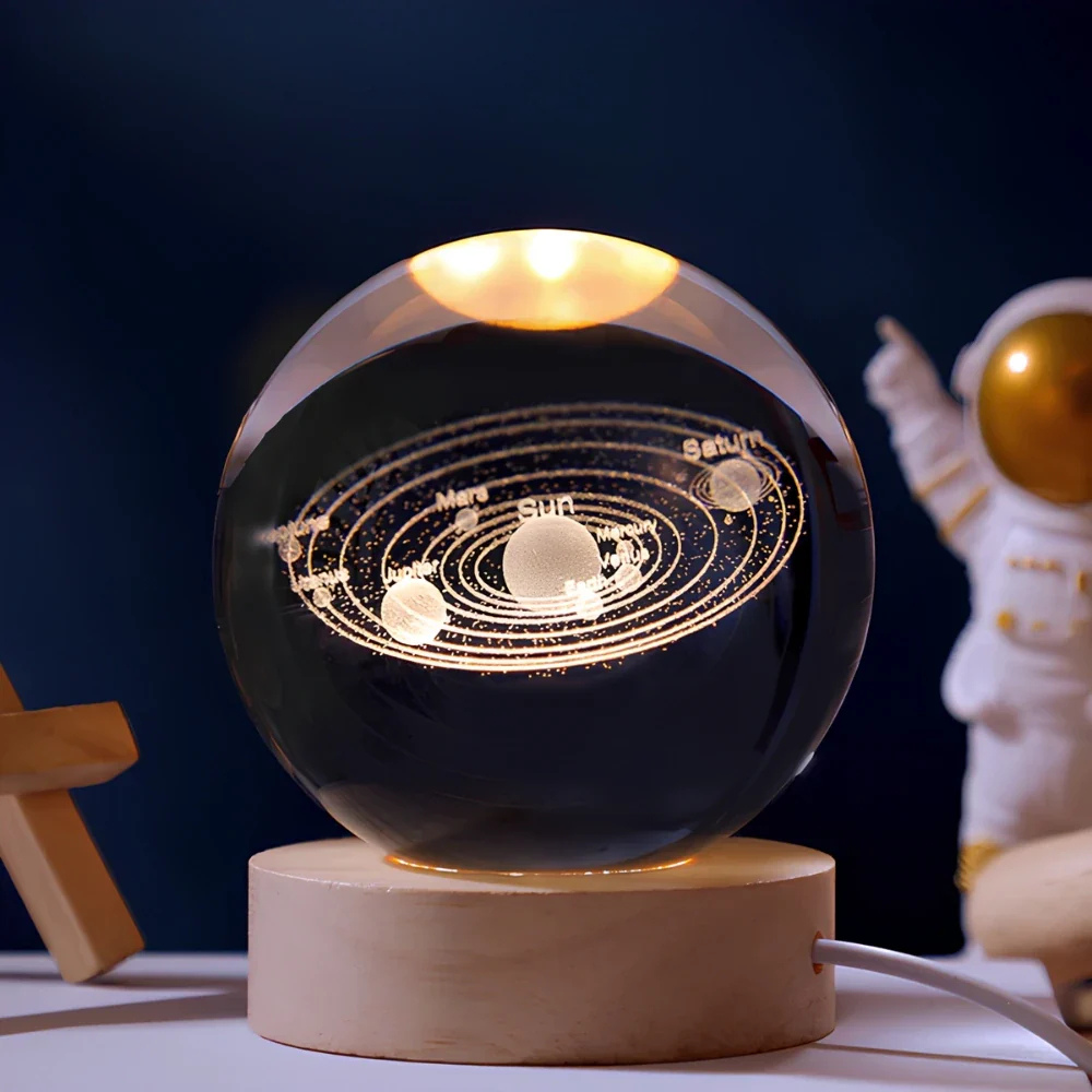 3D Kristall Kugel LED Nachtlicht – Planet Lampe mit USB, Warmweiß, Geschenk & Deko Licht