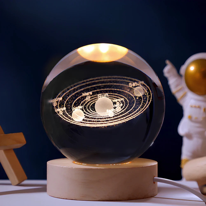3D Kristall Kugel LED Nachtlicht – Planet Lampe mit USB, Warmweiß, Geschenk & Deko Licht