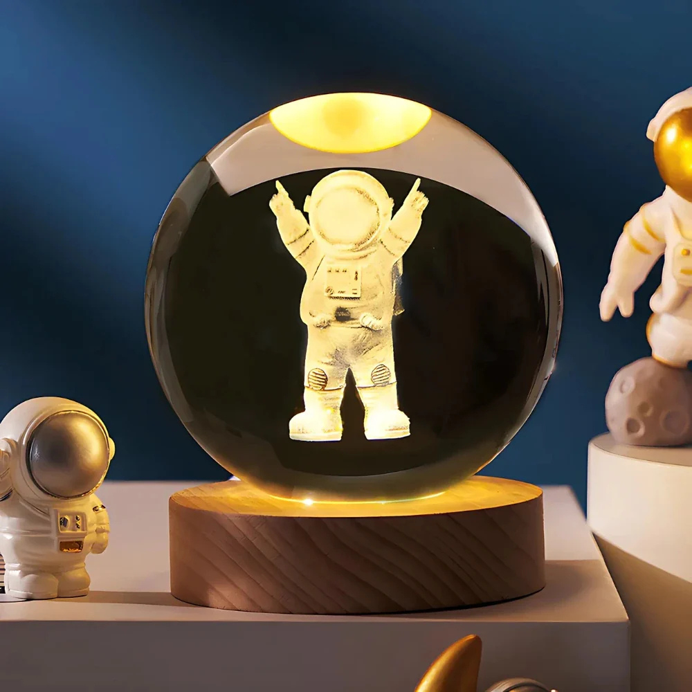 3D Kristall Kugel LED Nachtlicht – Planet Lampe mit USB, Warmweiß, Geschenk & Deko Licht