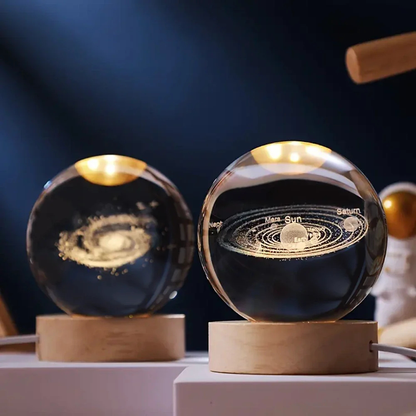 3D Kristall Kugel LED Nachtlicht – Planet Lampe mit USB, Warmweiß, Geschenk & Deko Licht