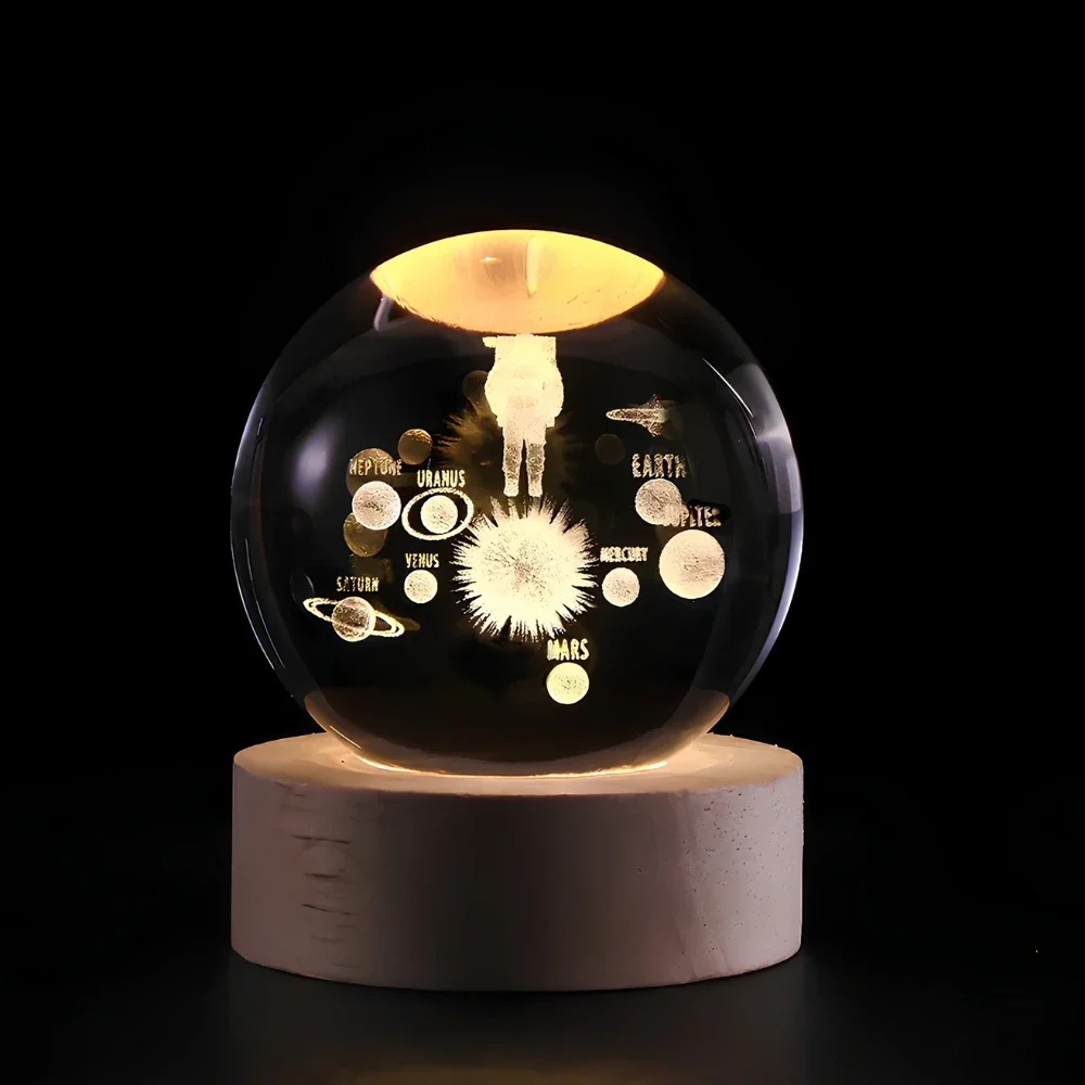 3D Kristall Kugel LED Nachtlicht – Planet Lampe mit USB, Warmweiß, Geschenk & Deko Licht