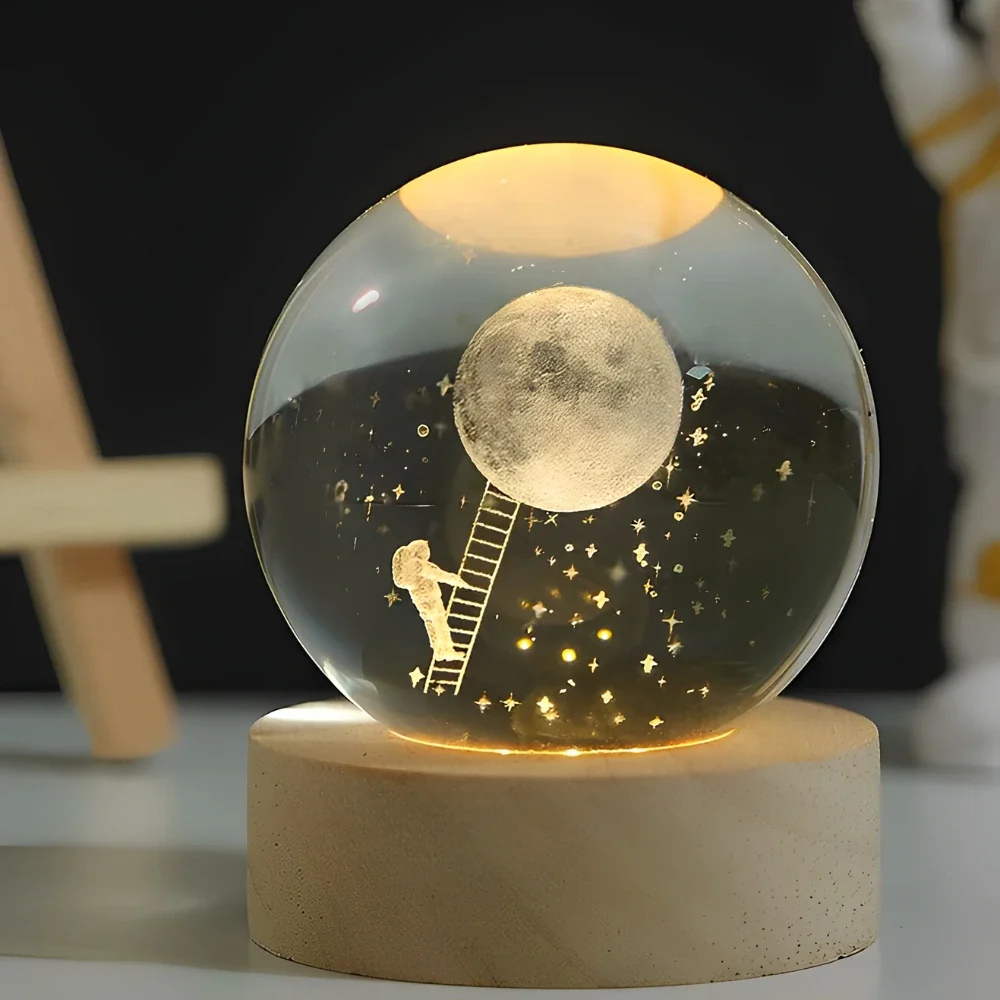 3D Kristall Kugel LED Nachtlicht – Planet Lampe mit USB, Warmweiß, Geschenk & Deko Licht