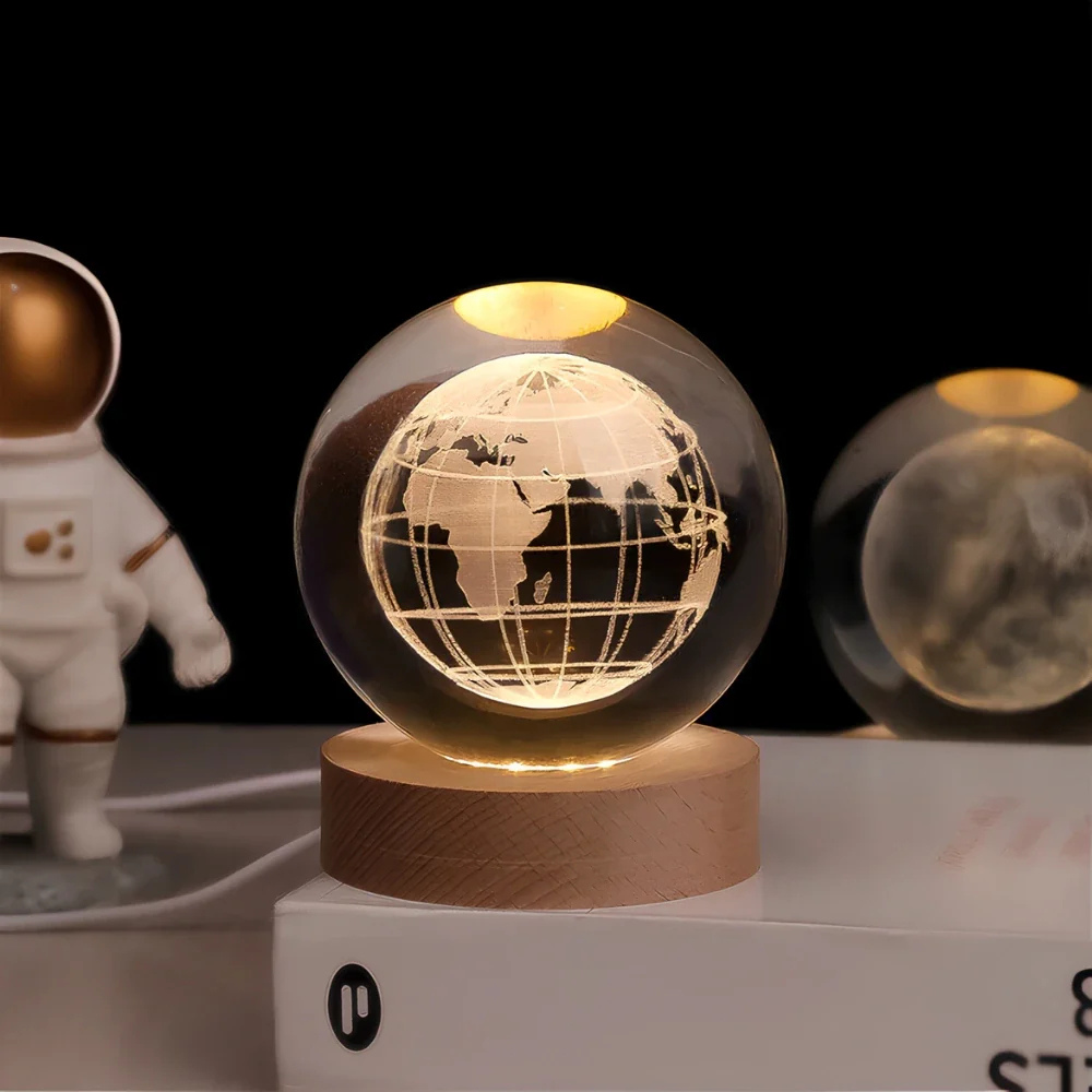 3D Kristall Kugel LED Nachtlicht – Planet Lampe mit USB, Warmweiß, Geschenk & Deko Licht