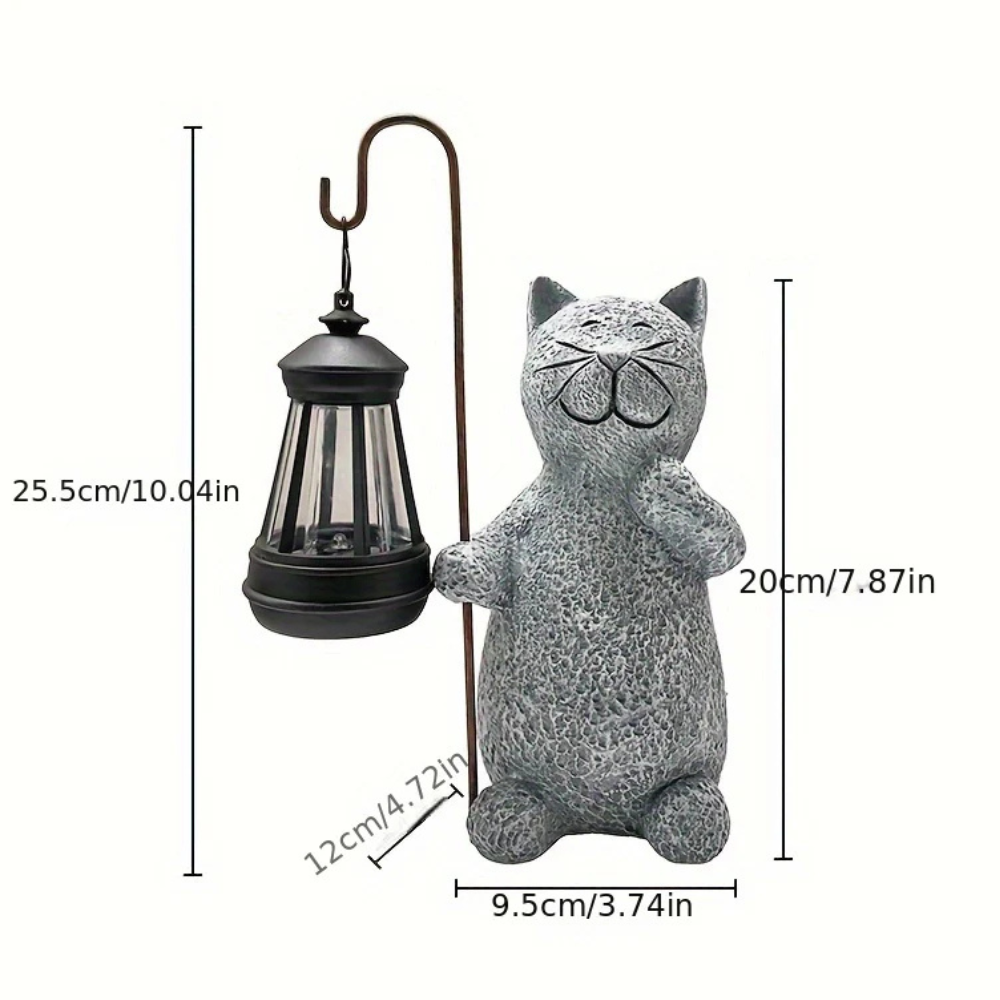 Solarleuchte Katze mit Laterne – LED Solar Gartenleuchte wetterfest | Dekorative Gartenfigur für Balkon & Terrasse