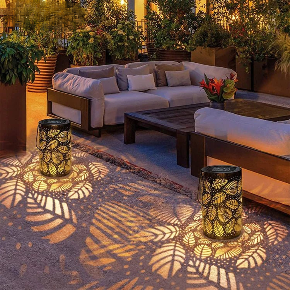 Solarleuchte Garten LED – Dekorative Außenlampe mit Blattmuster | Kabellos, Wetterfest & Warmweiß