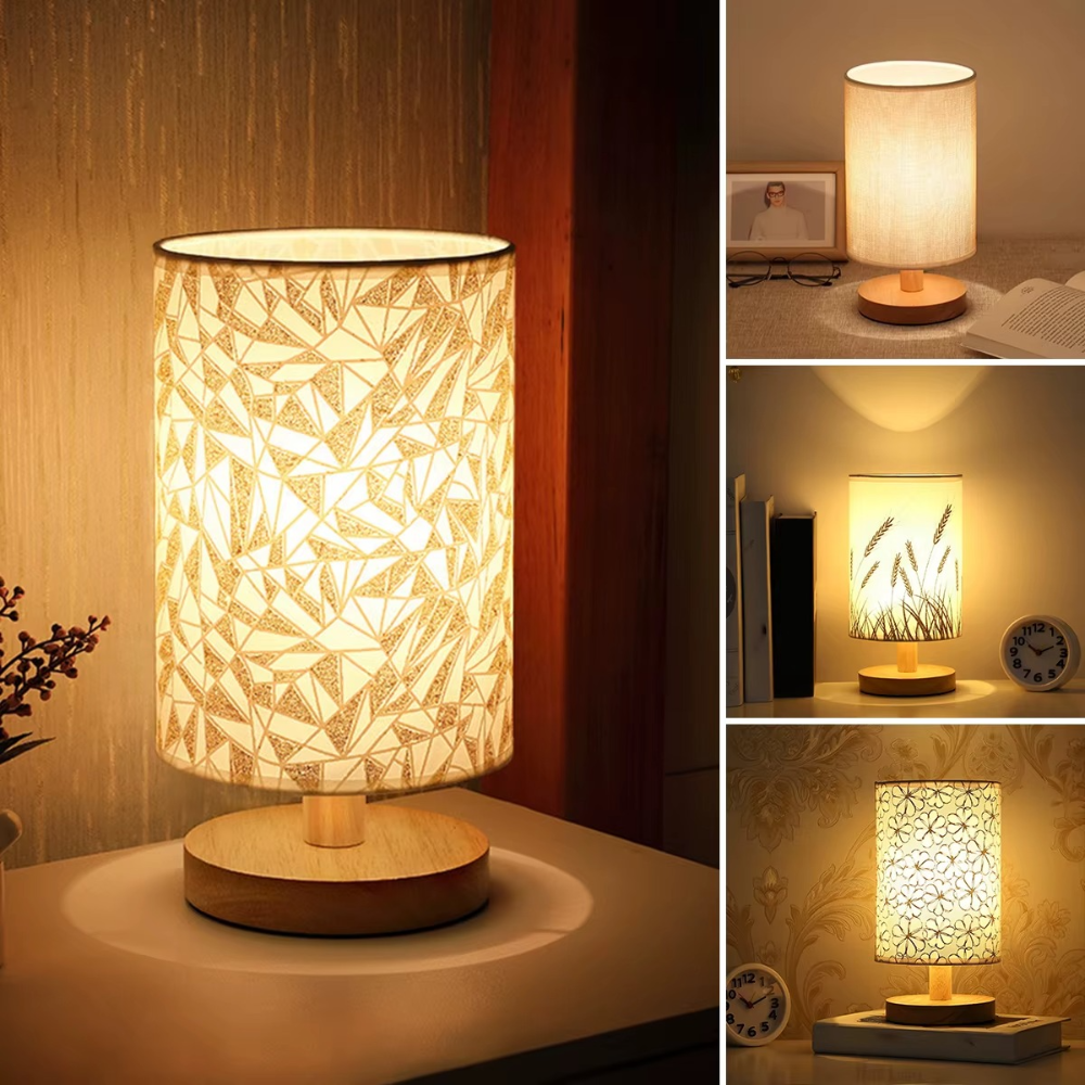 Holz Nachtlicht Tischlampe – 4 Varianten | Warmweiß Nachttischlampe aus Massivholz für Schlafzimmer & Wohnzimmer