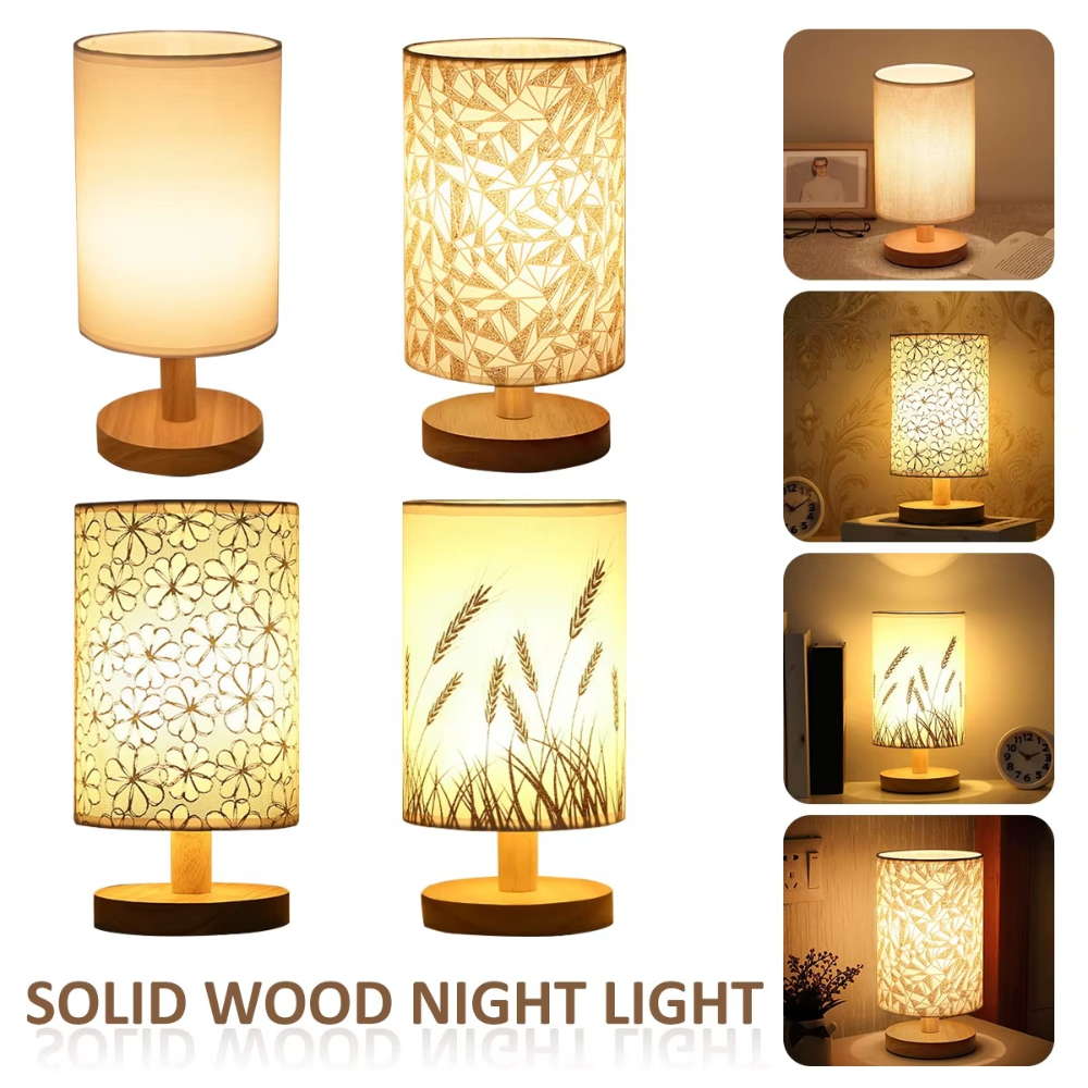 Holz Nachtlicht Tischlampe – 4 Varianten | Warmweiß Nachttischlampe aus Massivholz für Schlafzimmer & Wohnzimmer