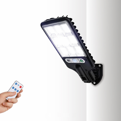Solar LED Außenlampe mit Bewegungsmelder – Solarstrahler IP65, Außenwandleuchte mit Fernbedienung, Gartenbeleuchtung für Terrasse, Einfahrt & Hof