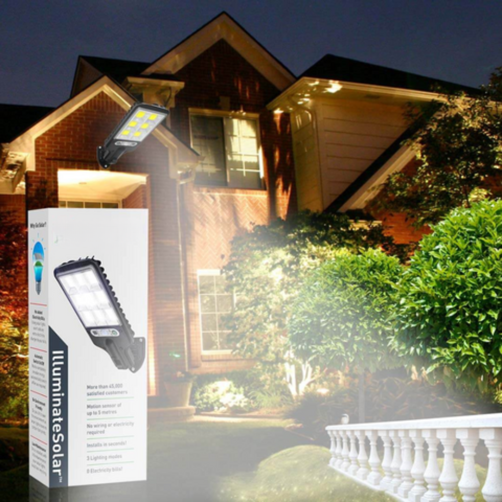 Solar LED Außenlampe mit Bewegungsmelder – Solarstrahler IP65, Außenwandleuchte mit Fernbedienung, Gartenbeleuchtung für Terrasse, Einfahrt & Hof