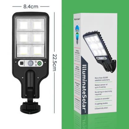 Solar LED Außenlampe mit Bewegungsmelder – Solarstrahler IP65, Außenwandleuchte mit Fernbedienung, Gartenbeleuchtung für Terrasse, Einfahrt & Hof
