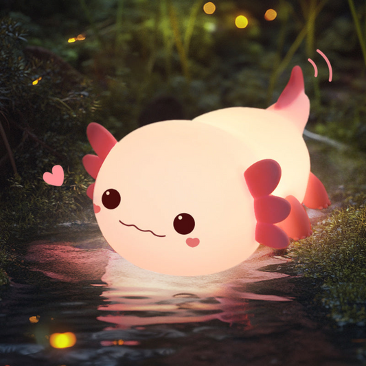 Axolotl Nachtlicht LED – Süße Kinder Schlaflampe | USB Wiederaufladbar | Beruhigendes Nachtlicht für Baby & Kinderzimmer – In 4 Farben erhältlich