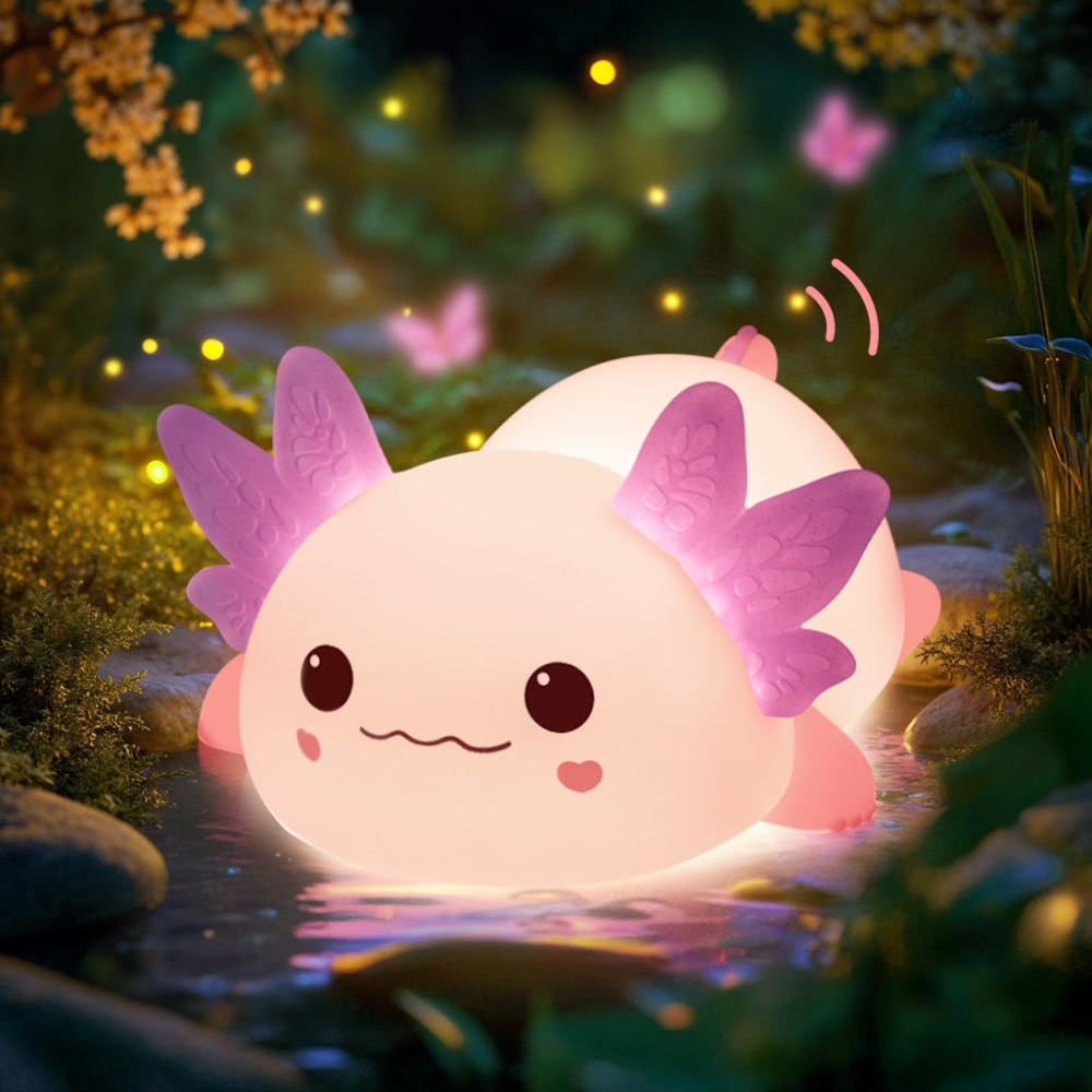 Axolotl Nachtlicht LED – Süße Kinder Schlaflampe | USB Wiederaufladbar | Beruhigendes Nachtlicht für Baby & Kinderzimmer – In 4 Farben erhältlich
