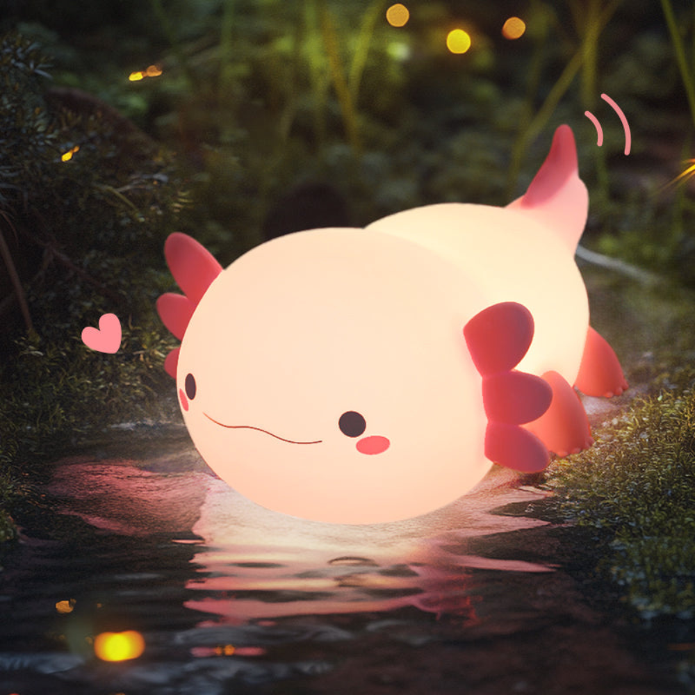 Axolotl Nachtlicht LED – Süße Kinder Schlaflampe | USB Wiederaufladbar | Beruhigendes Nachtlicht für Baby & Kinderzimmer – In 4 Farben erhältlich