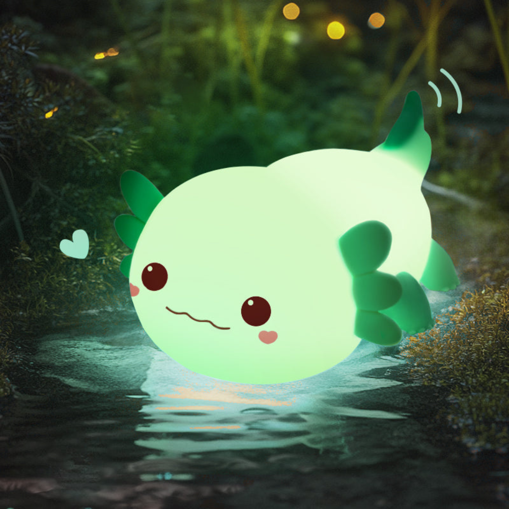 Axolotl Nachtlicht LED – Süße Kinder Schlaflampe | USB Wiederaufladbar | Beruhigendes Nachtlicht für Baby & Kinderzimmer – In 4 Farben erhältlich