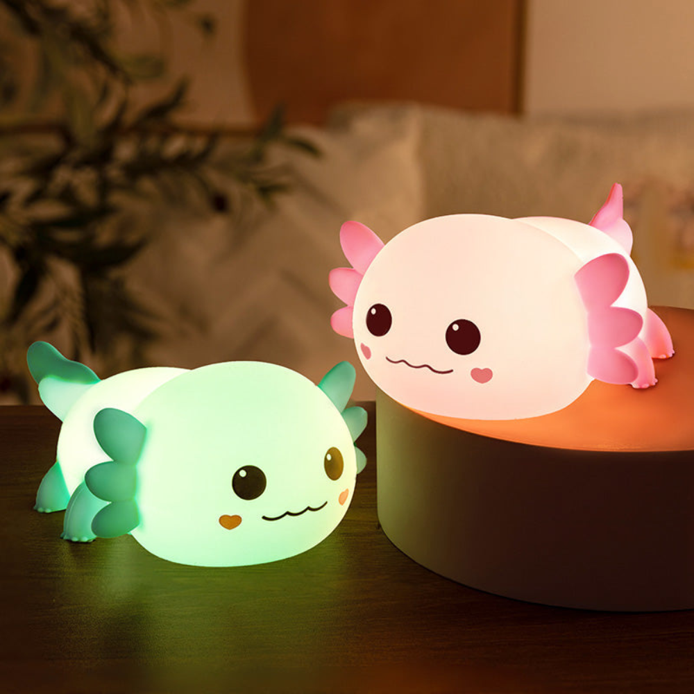 Axolotl Nachtlicht LED – Süße Kinder Schlaflampe | USB Wiederaufladbar | Beruhigendes Nachtlicht für Baby & Kinderzimmer – In 4 Farben erhältlich